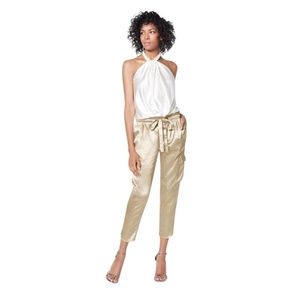 Ramy Brook Allyn Paper Bag Pants Women's XS Gold Metallic High Waist Cargo Crop